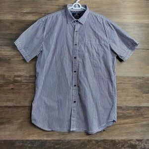 Michael Brandon Navy and White Striped Button Down Shirt